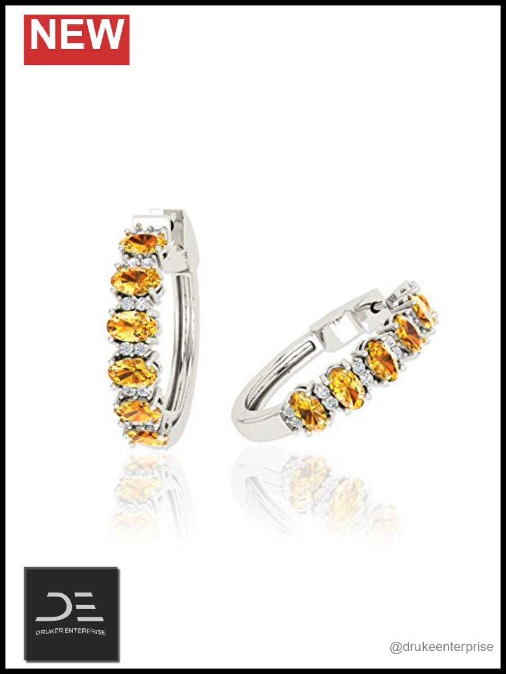 925 Sterling Silver Citrine Hoop Earrings Birthstone Oval Cut 2 Ct